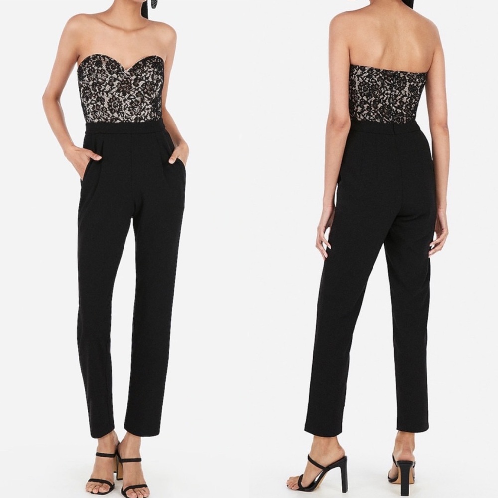 Express Black Lace Strapless Jumpsuit NWT. Size 12.